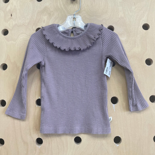 Organic Purple Ribbed Ruffle Top