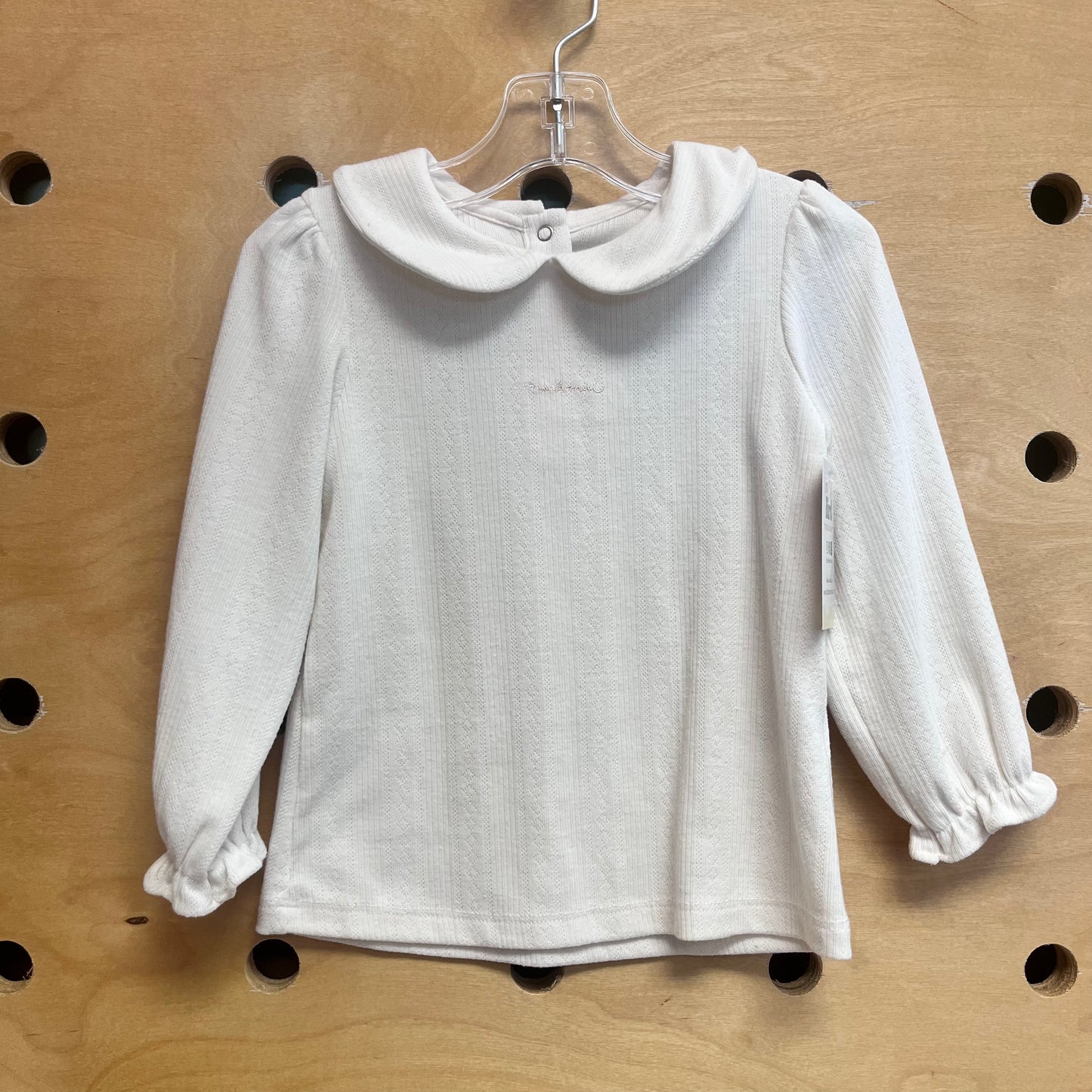 White Collared Pointelle LS