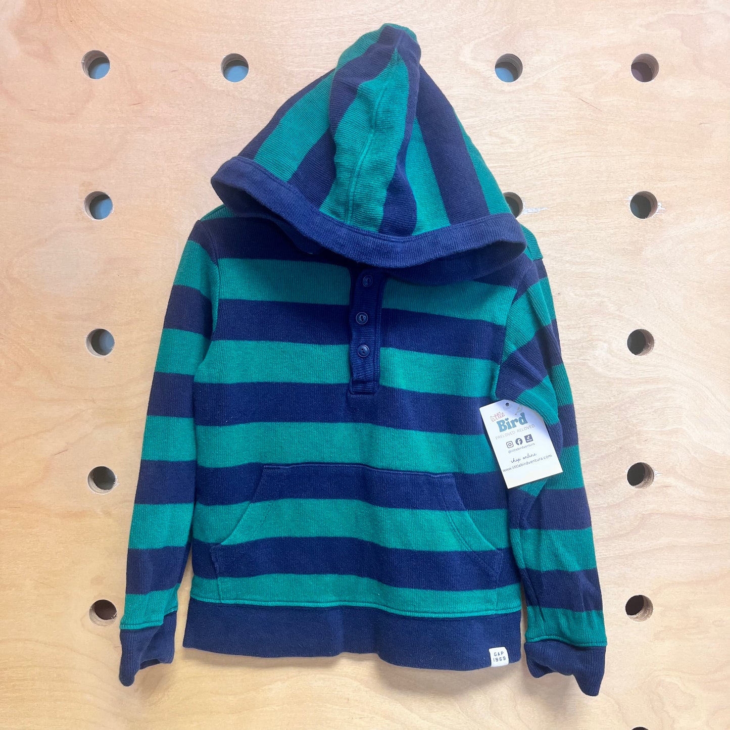 Navy/Green Striped Hooded Pullover