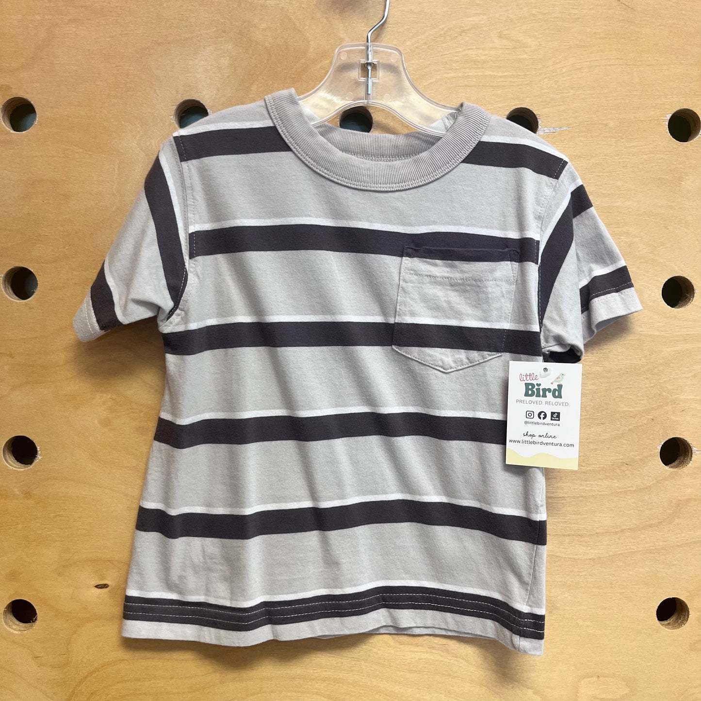 Grey Striped Pocket Tee