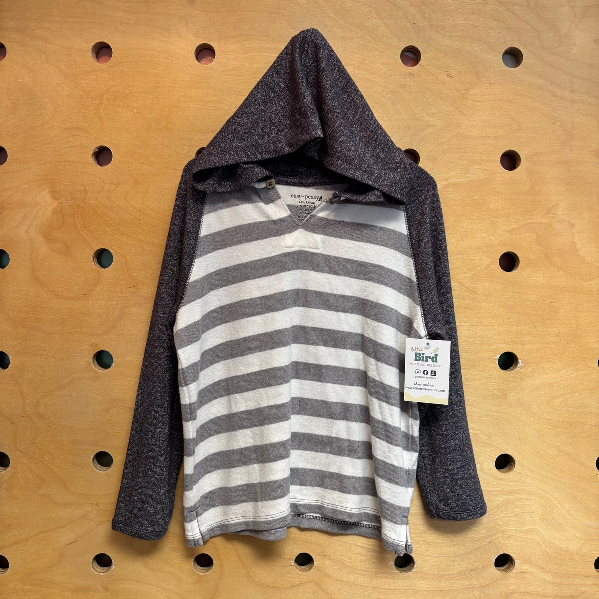 Grey/White Striped Hooded LS