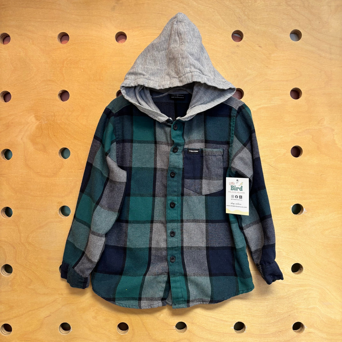 Green/Blue Plaid Hooded Button Up