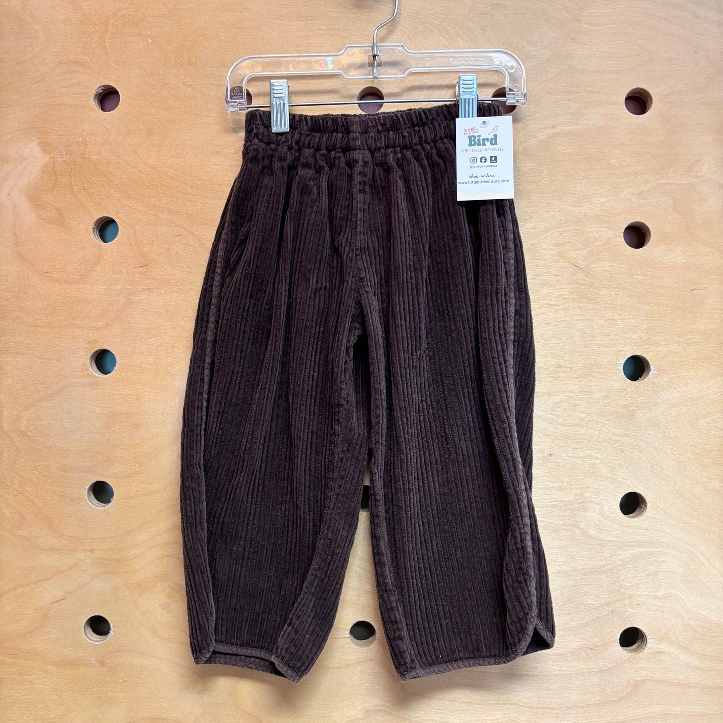 Brown Cord Elastic Waist Pants