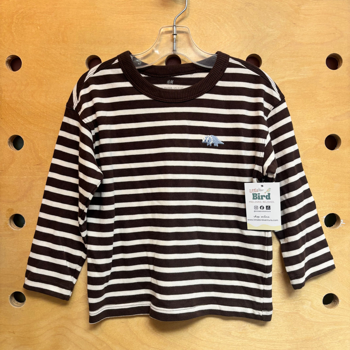 Brown/White Striped Embroidered Dino LS