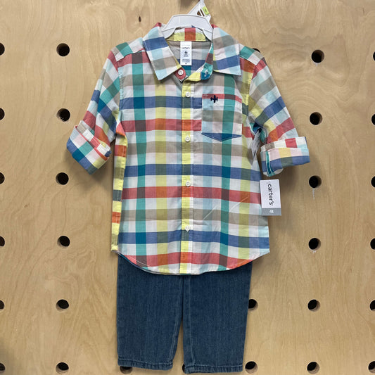 Blue Plaid Airplane Outfit NEW!