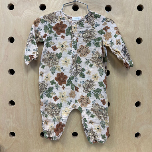 Beige Floral Gauze Snap Romper