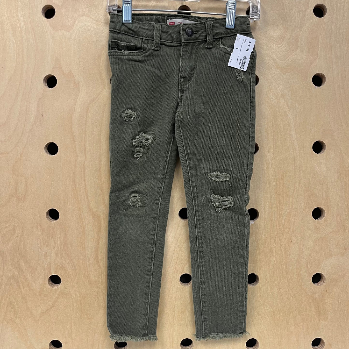 Olive Distressed Skinny Denim