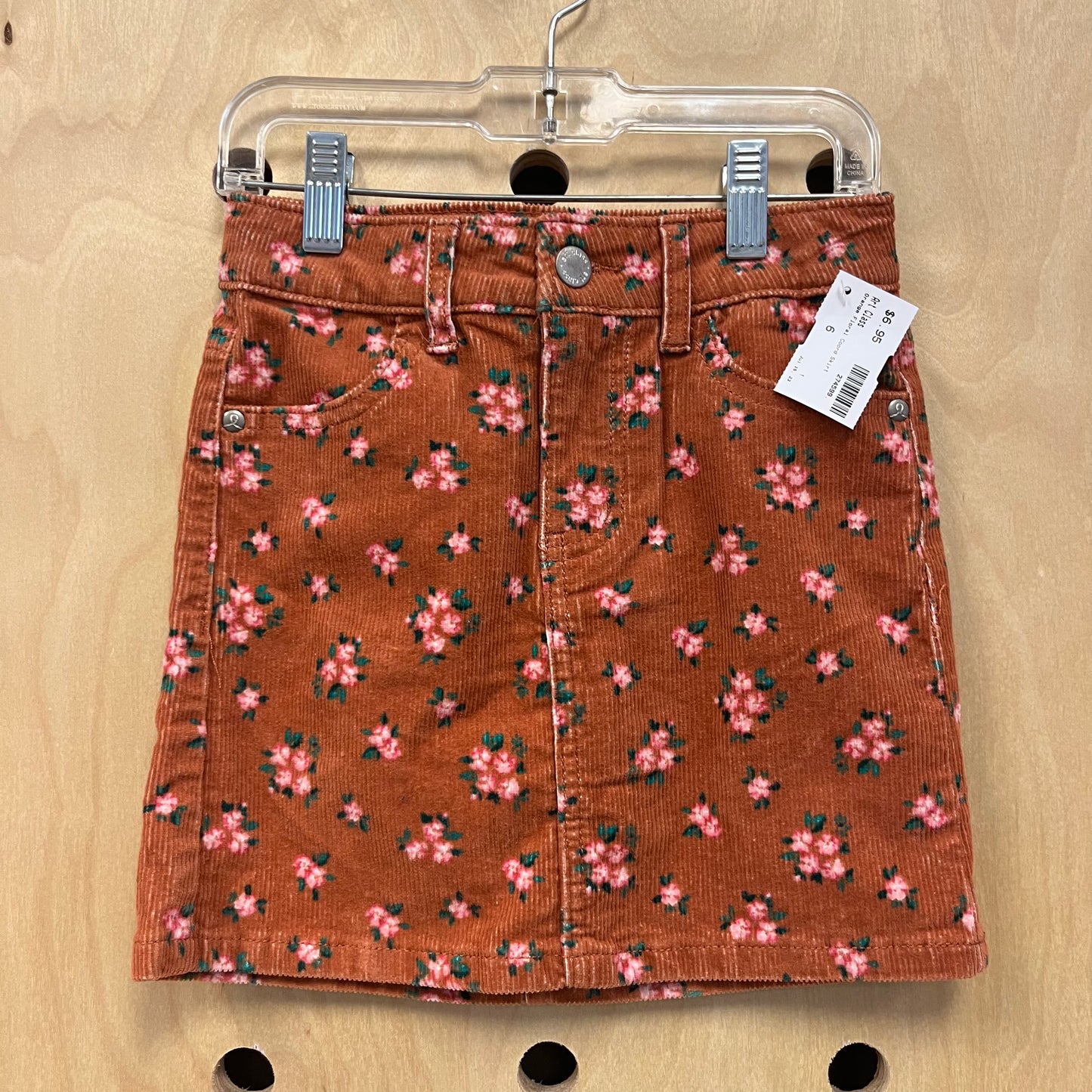Orange Floral Cord Skirt