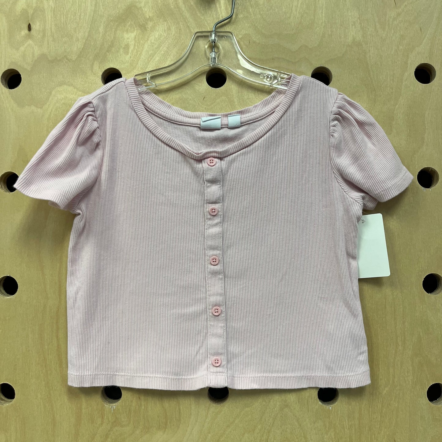 Pink Ribbed Button Top