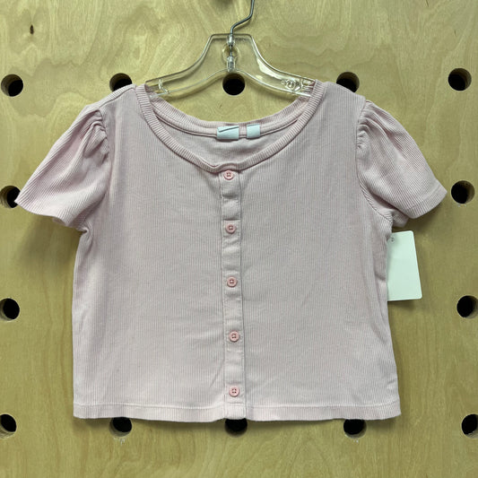Pink Ribbed Button Top