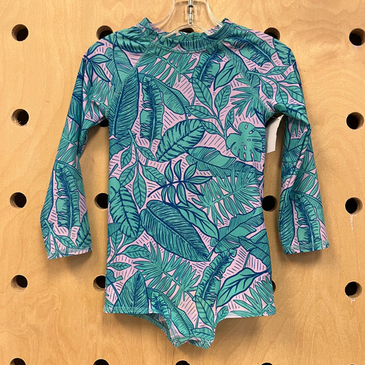 Tropical Leaf Long Sleeve Swimsuit