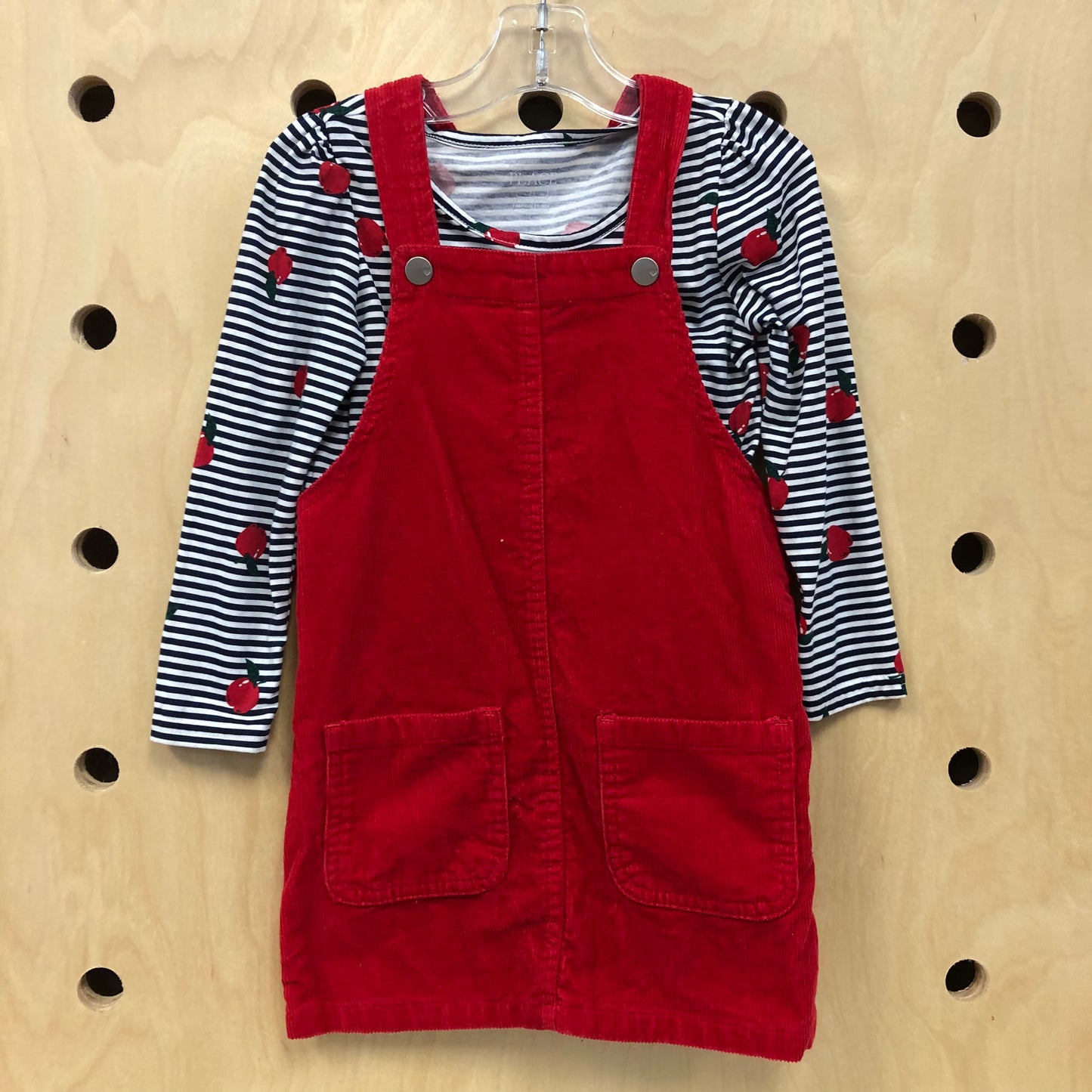 Red Apple Cord Overall Dress