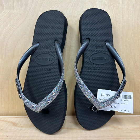 Black & Silver Glitter Sandals