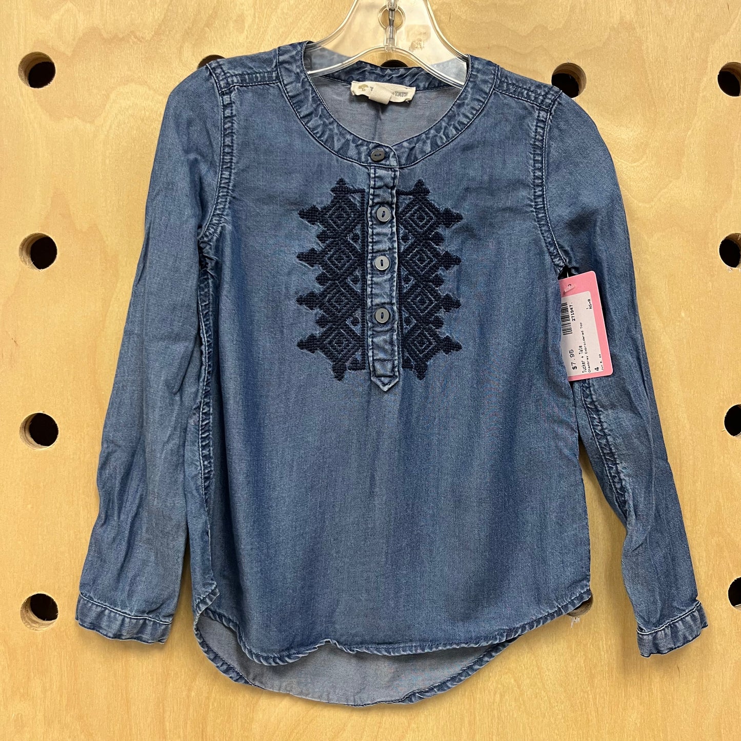 Chambray Embroidered Top