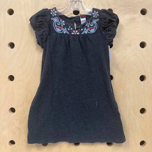 Dark Blue Polka Dot Embroidered Dress