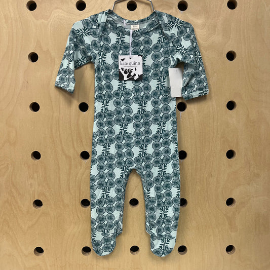 Blue Floral Bamboo Footies NEW!