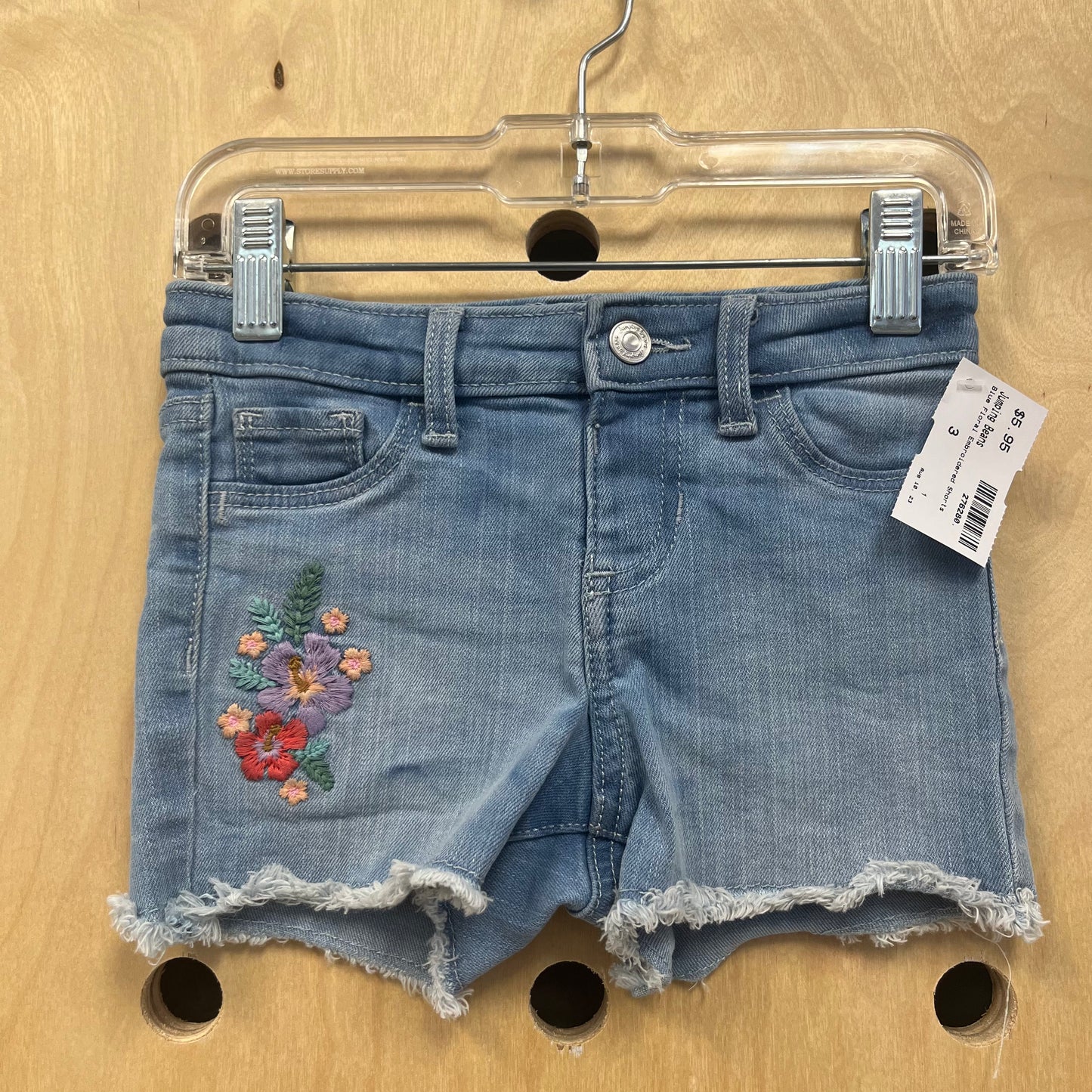 Blue Floral Embroidered Shorts