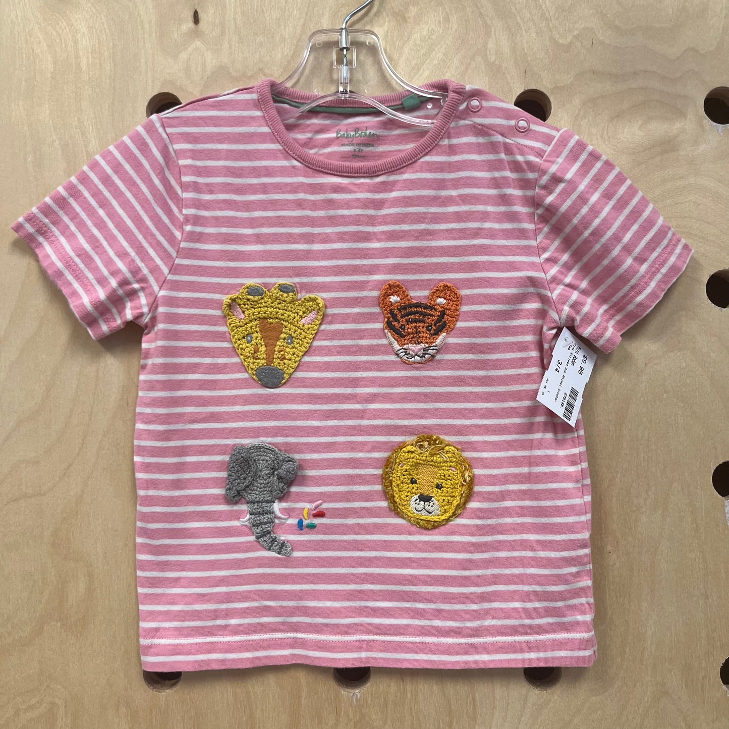 Pink Striped Zoo Animal Crochet Tee