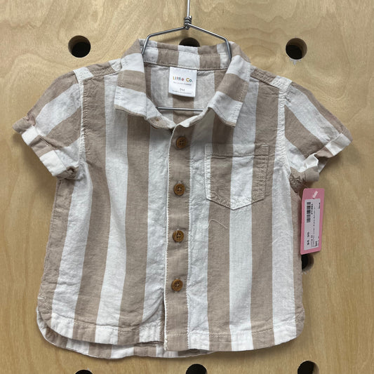 Cream+Tan Linen Blend Button Up