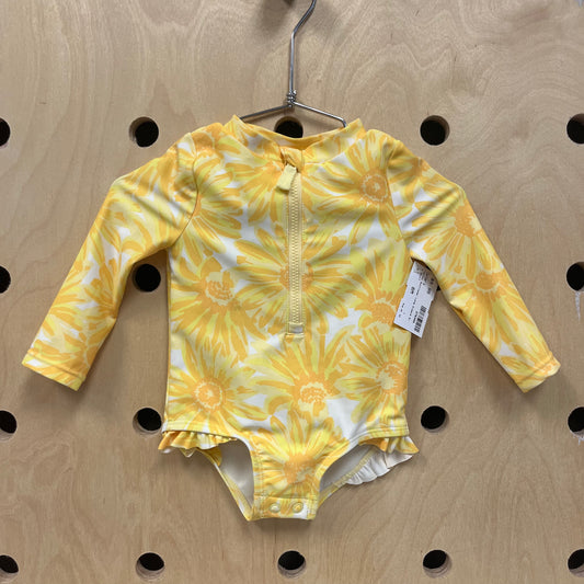 Yellow Sunflower Long Sleeve Swimsuit