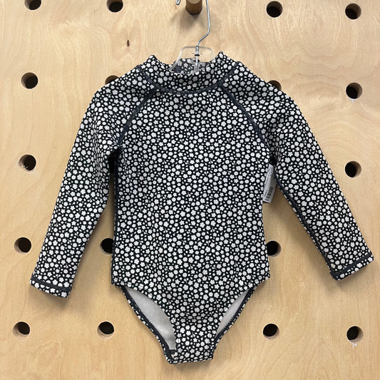 B&W Floral Long Sleeve Swimsuit