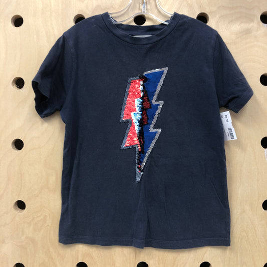 Navy Blue Lightning Sequin Flip Tee
