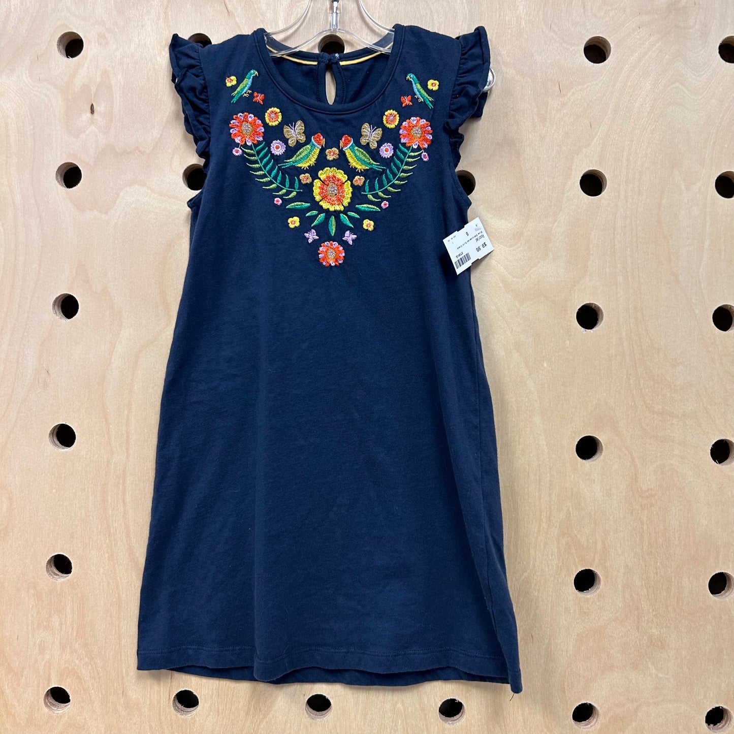Blue Embroidered Bird Dress