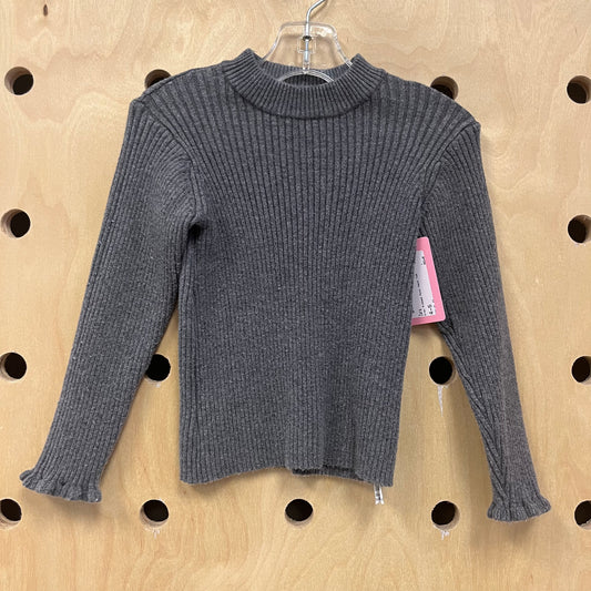 Grey Ribbed Mock Neck Top