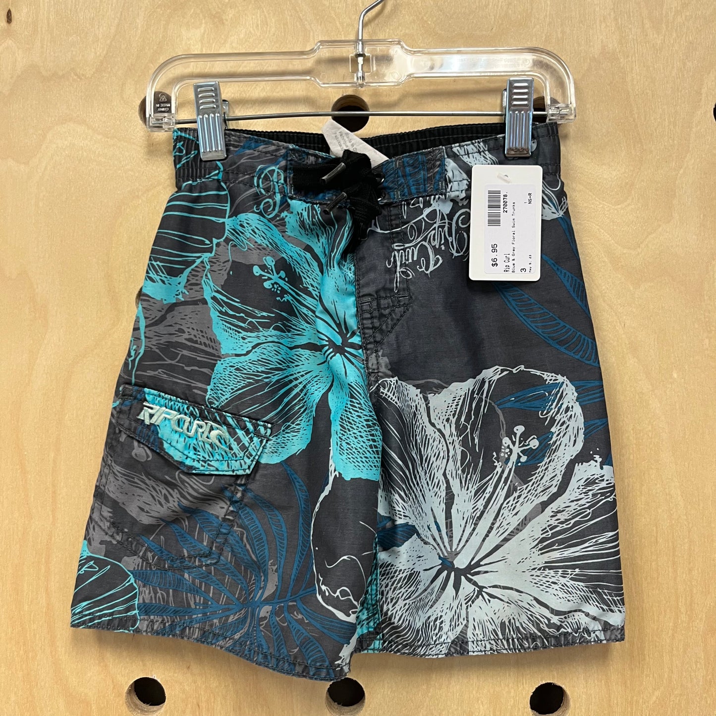 Blue & Grey Floral Swim Trunks