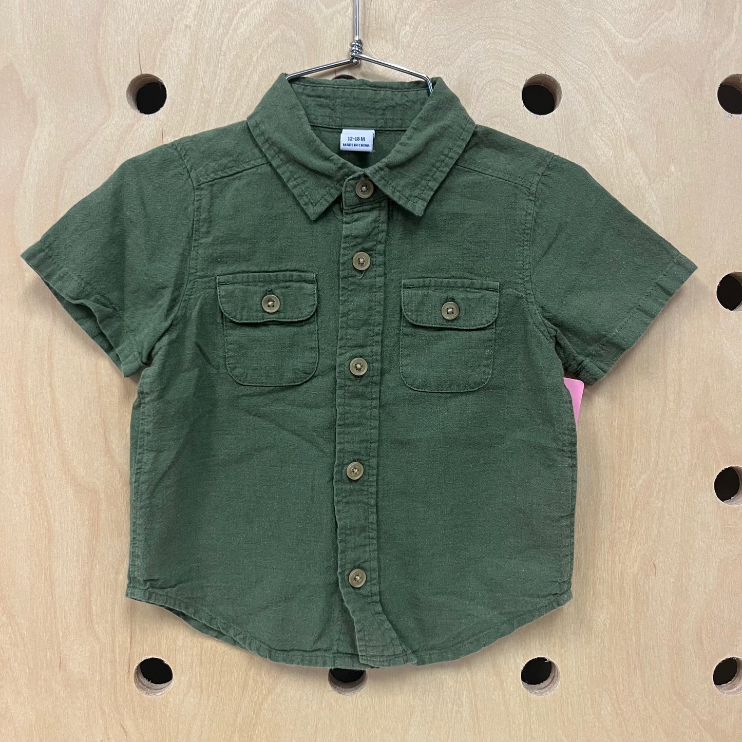 Green Linen Blend Button Up