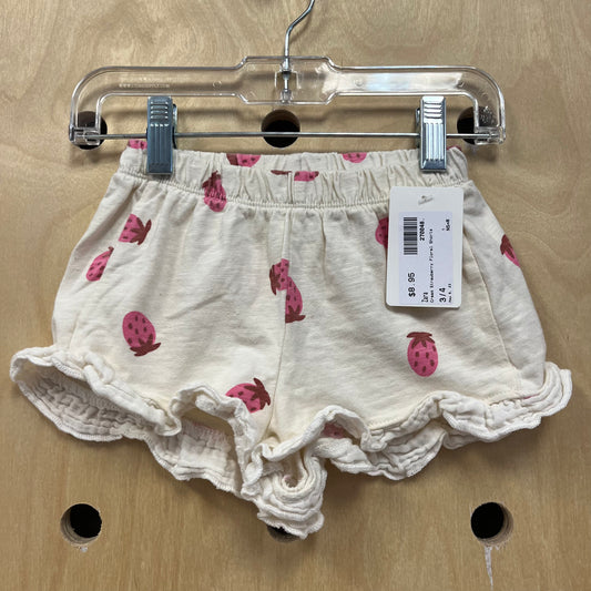 Cream Strawberry Floral Shorts
