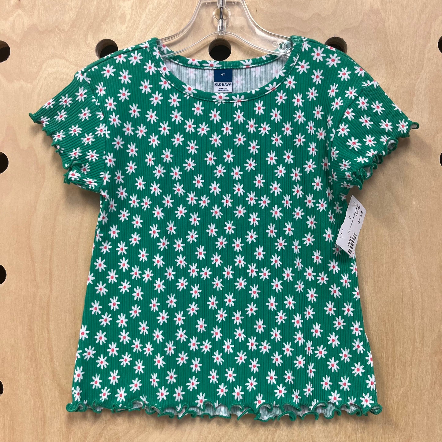 Green Floral Ribbed Top