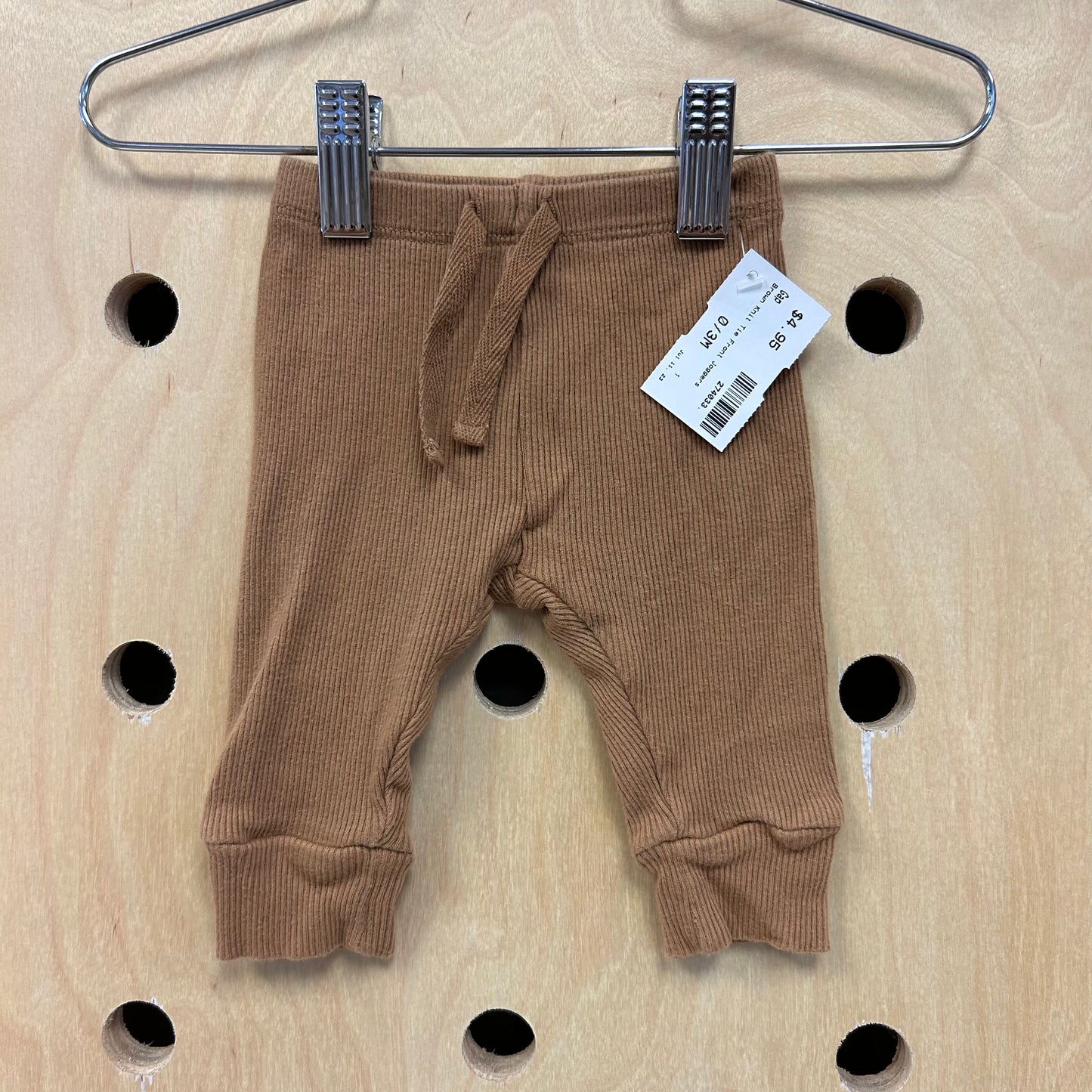 Brown Knit Tie Front Joggers