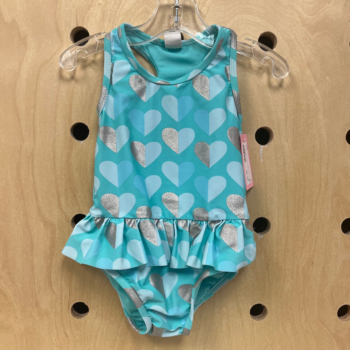 Teal+Silver Hearts Swimsuit