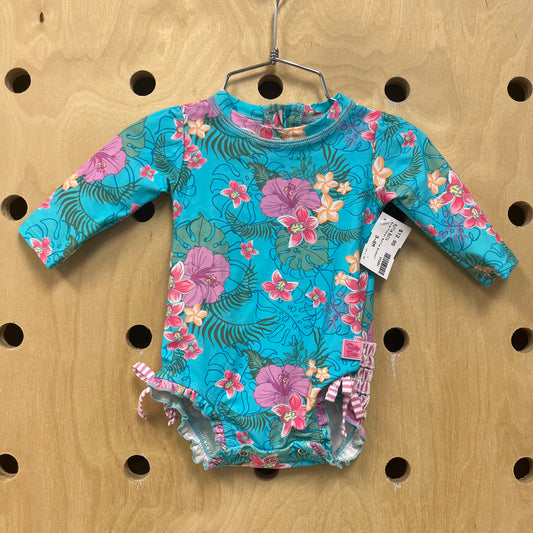 Blue Floral Ruffle Swimsuit