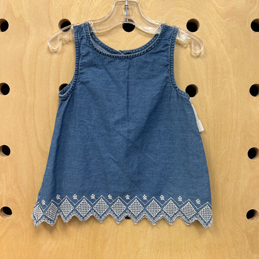 Denim Embroidered Trim Tank