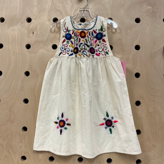 Cream Floral Embroidered Dress