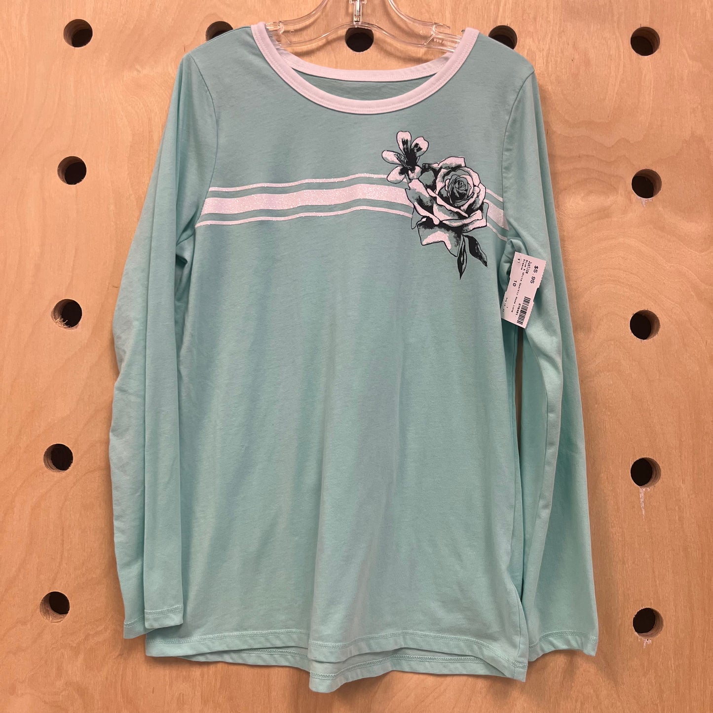 Blue & White Sparkly Rose Long Sleeve