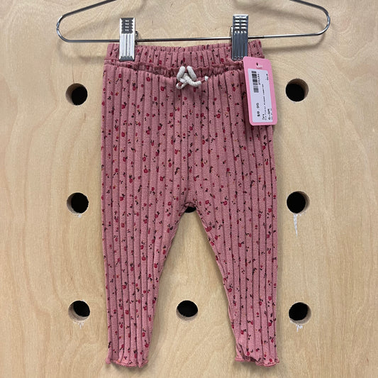 Pink Floral Ribbed Leggings