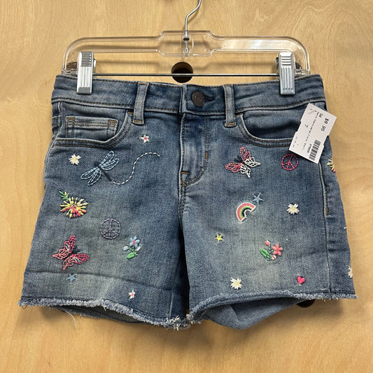 Denim Embroidered Floral Shorts