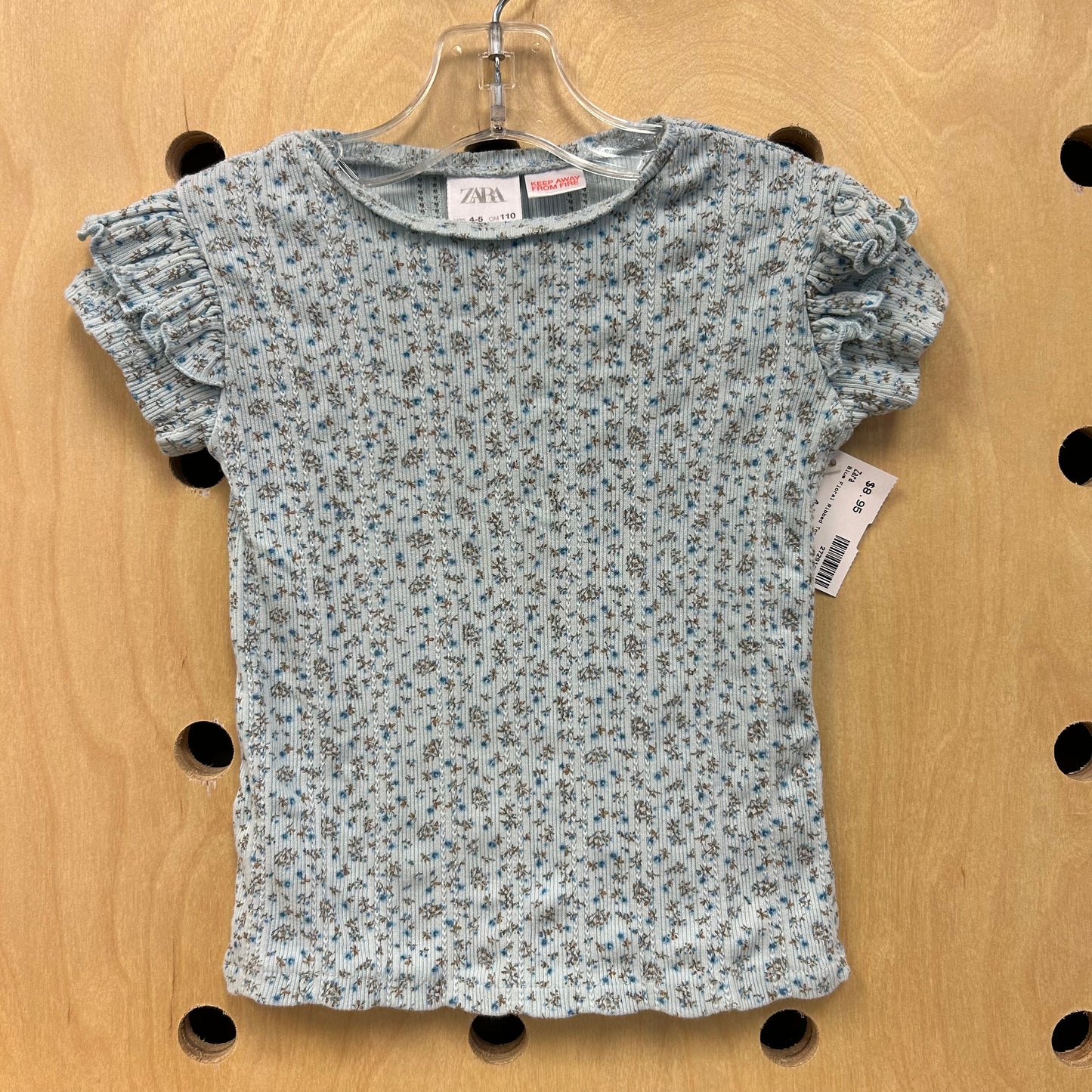Blue Floral Ribbed Top