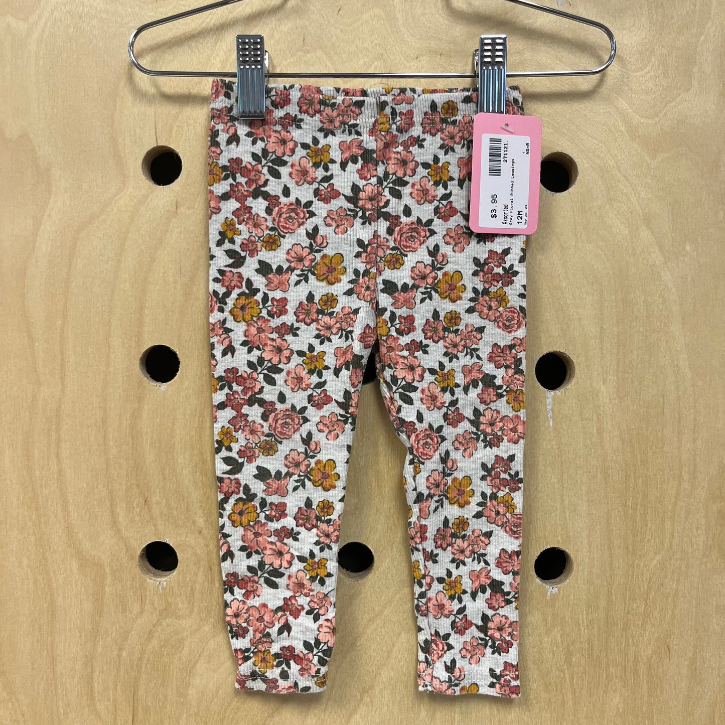 Grey Floral Ribbed Leggings