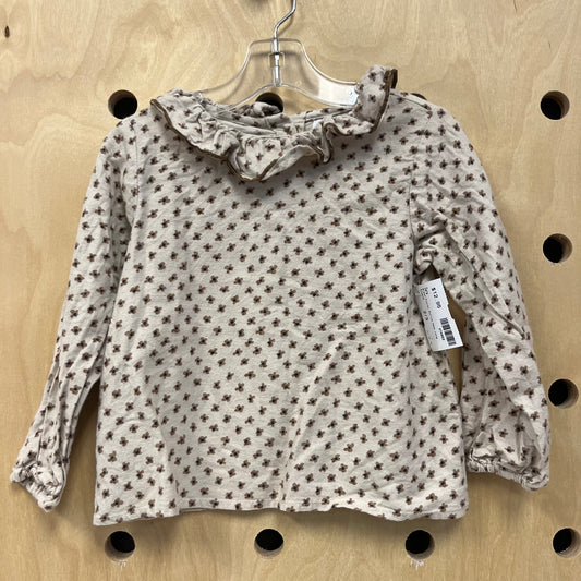 Brown Floral Ruffle Neck Long Sleeve