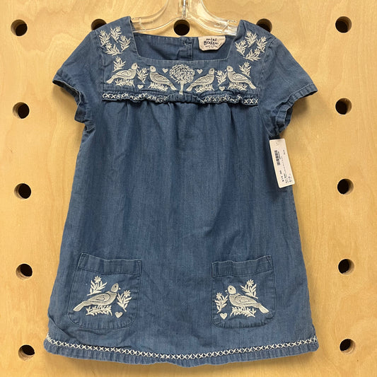 Denim Embroidered Bird Dress