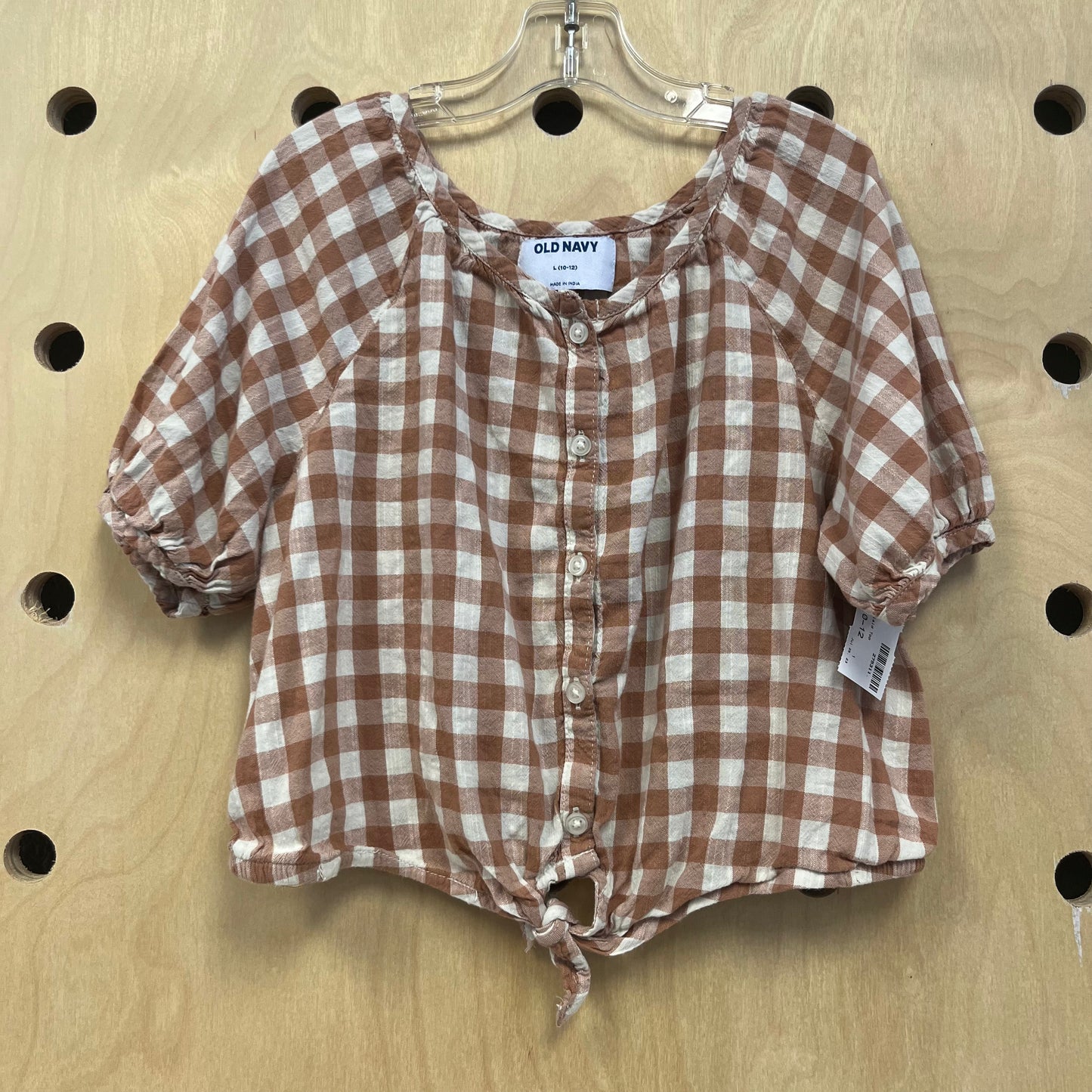Tan & White Plaid Top