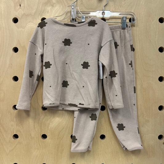 Beige Floral Thermal  Longe Set
