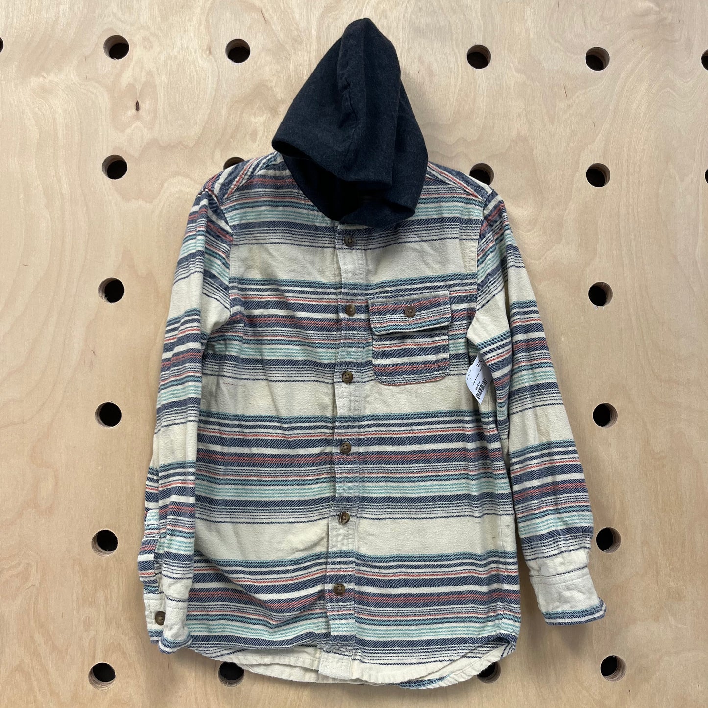 Pale Yellow Striped Hoodie Button Up Shirt