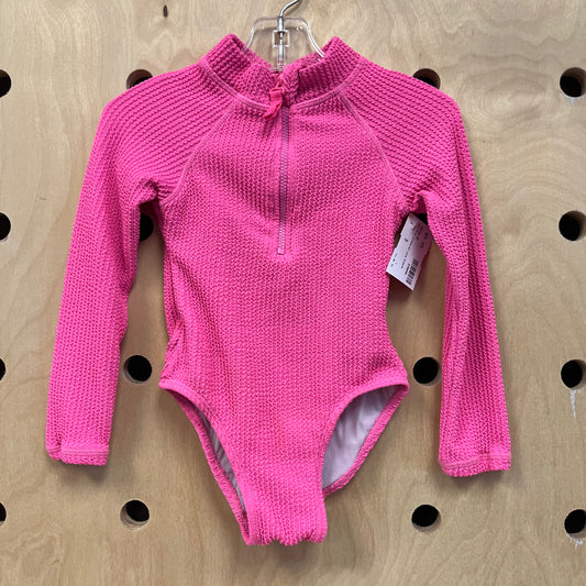 Hot Pink Zippered Long Sleeve Swimsuit