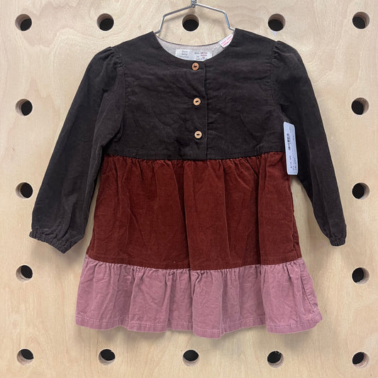 Brown Color Block Cord Dress