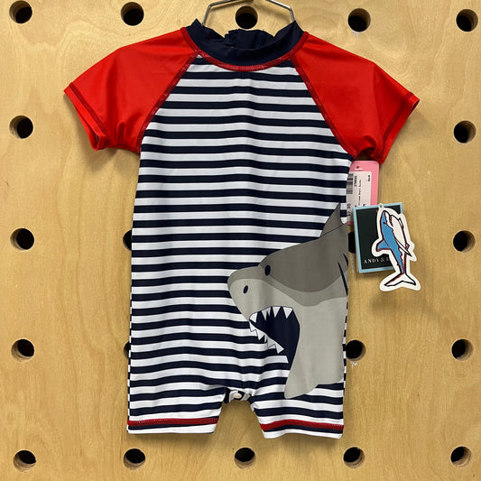 Blue & Red Striped Shark Swimsuit NEW!